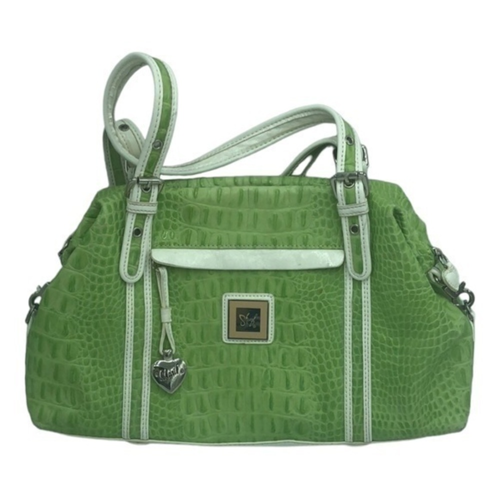 Sharif Handbag Green Crocc Faux Leather Satchel Tote Bag Purse Gorgeous